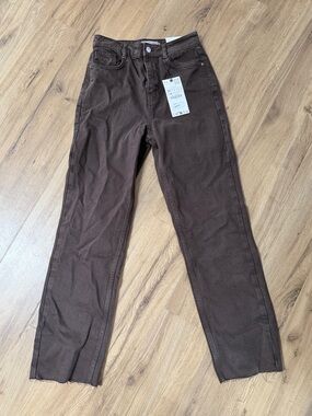 Zara Women's Dark Brown Straight-Leg Jeans